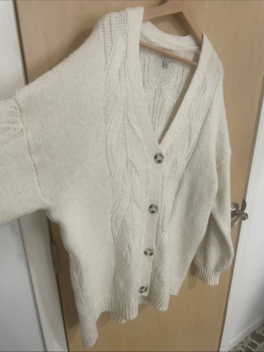 A New Day XL Cream Cable Knit Cardigan | Oversized Cozy Cottagecore Grandpa Chic - Picture 6 of 9